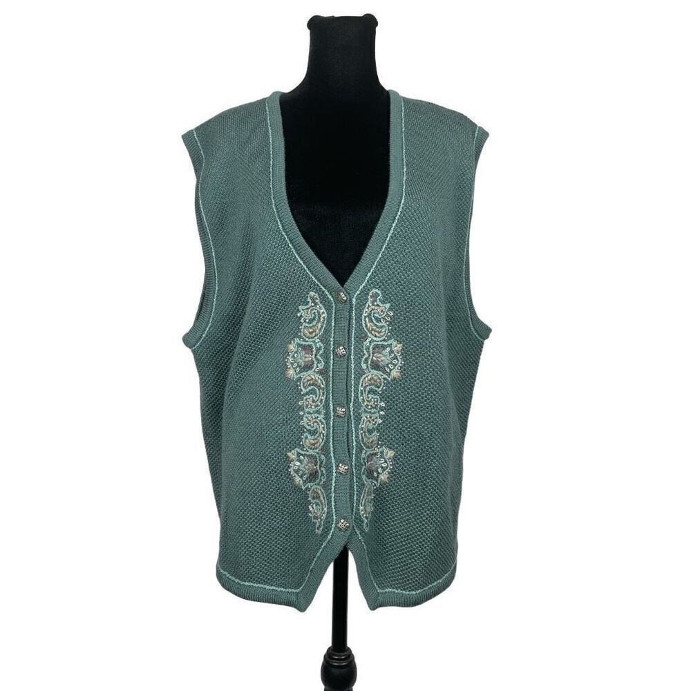 Vintage Koret Sage Green Embroidered Wool Oversized Vest - Women’s L